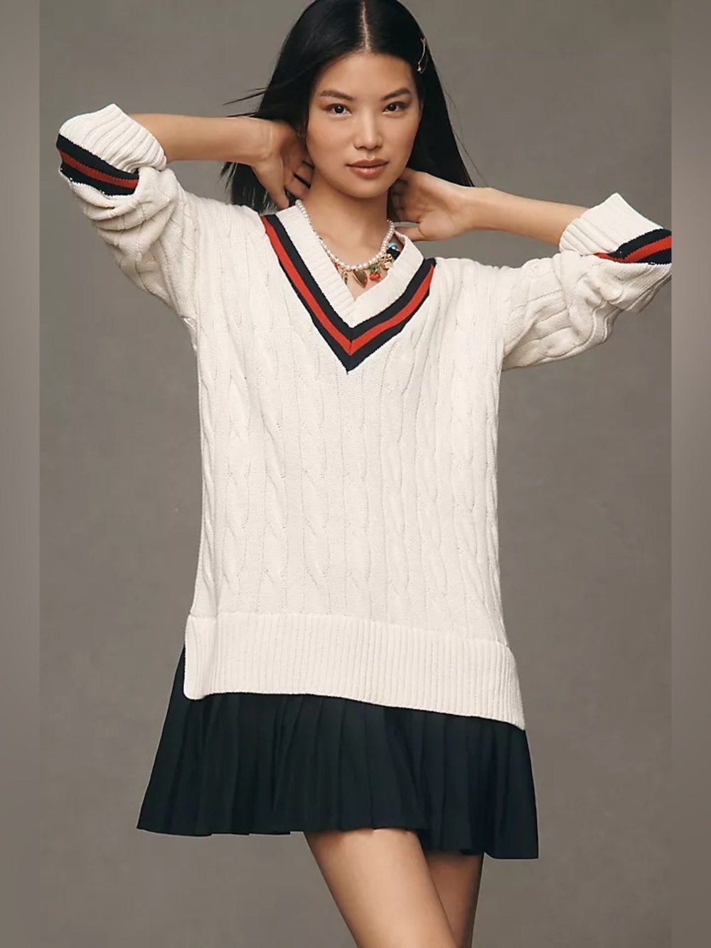Women’s ENGLISH FACTORY Pleated Twofer Sweater mini dress- Size small